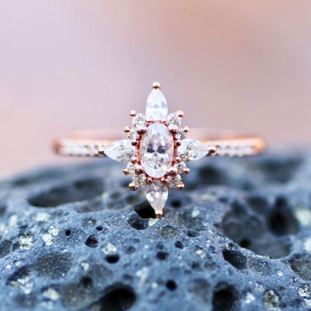 Moissanite Engagement Ring: 18k Rose Gold or Yellow Gold Vermeil